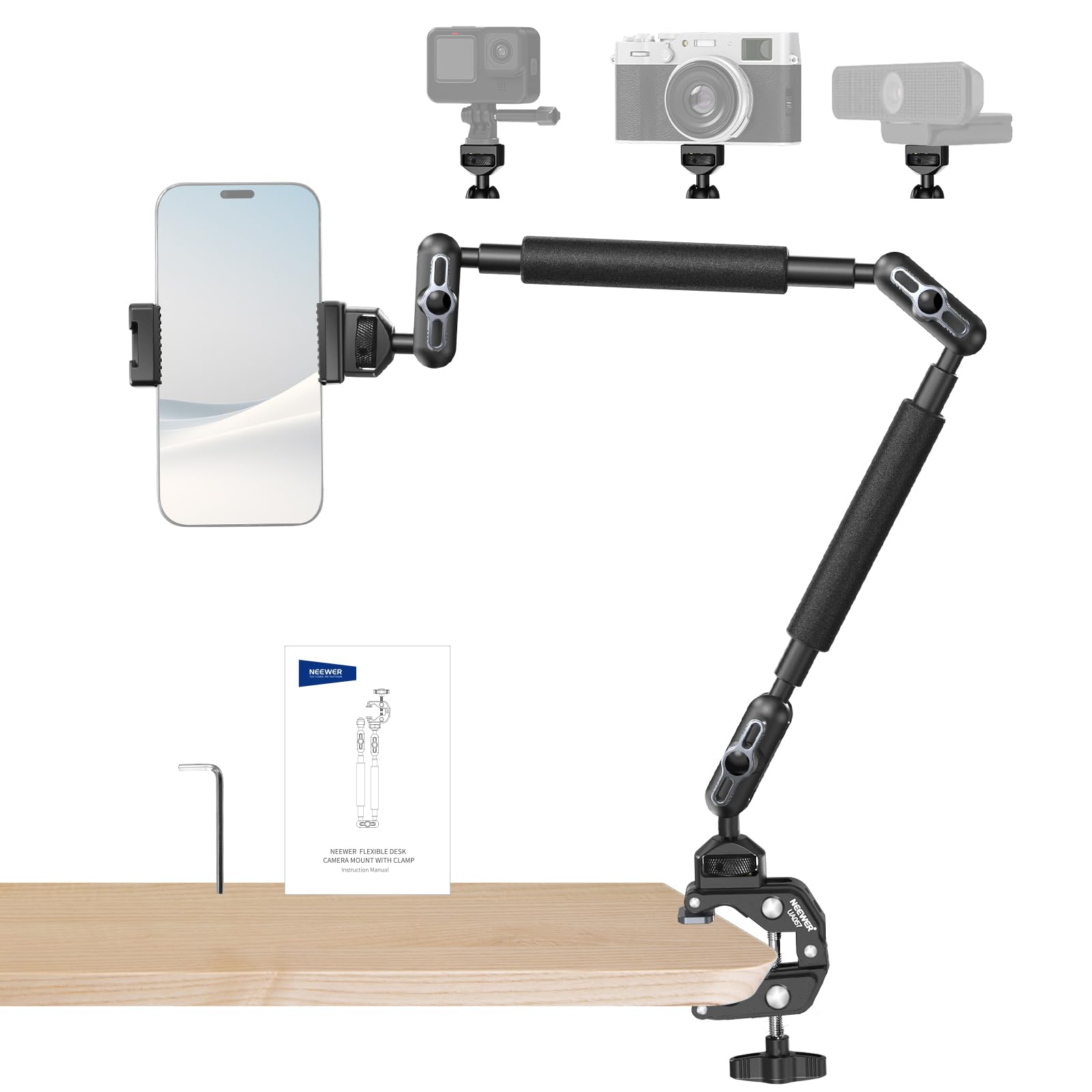 NEEWER 22" Magic Arm with Desk C Clamp, Overhead Camera Mount, UA057 | Articulat