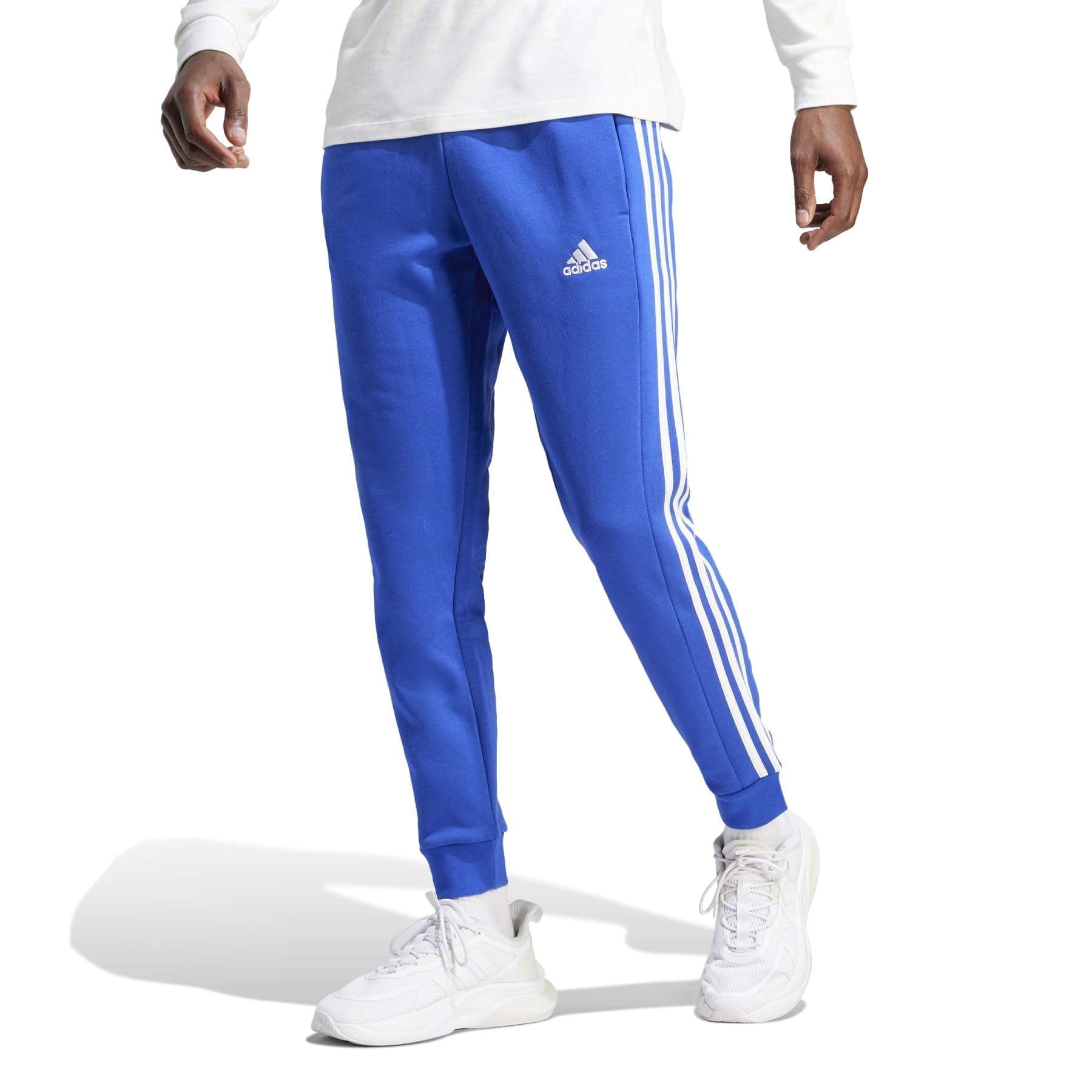 adidas Men's Essentials Fleece Tapered Cuffed 3-Stripes Pants, Semi Lucid Blue, 