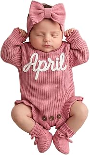 Personalized Embroidered Baby Romper Set, Custom Crochet Name Knit Sweater Cotton Newborn Coming Home Outfit
