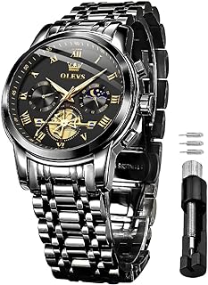OLEVS Hommes Doré Argent Chronographe Montre Quartz Business Montre De Luxe en Acier Inoxydable éTanche Night Light Moon Phase