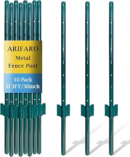 ARIFARO Metal Fence Posts, 91cm / 3ft U Post, Pack of 10 for Wire Fence | Durable Steel with Weather-Resistant Coating, Easy to Install for Reliable Support in Gardens, Farms and Boundary Use