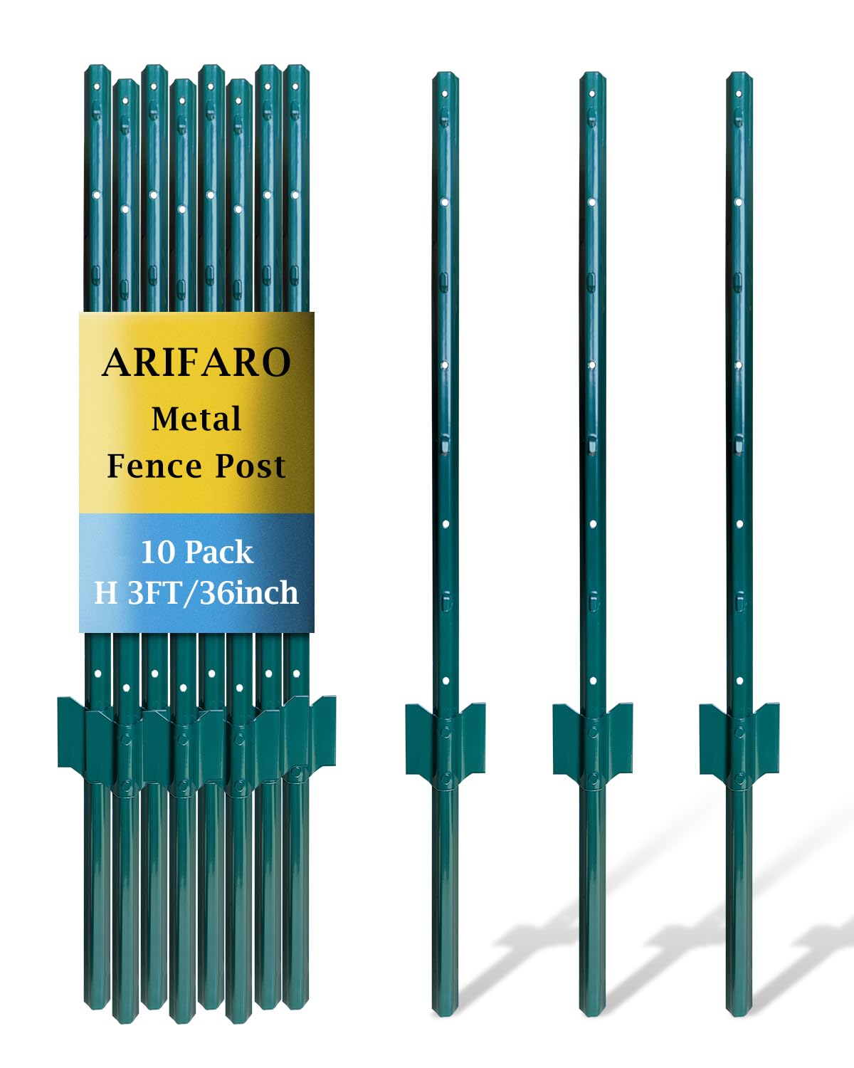 ARIFARO Metal Fence Posts, 91cm / 3ft U Post, Pack of 10 for Wire Fence | Durabl