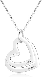Y & Z Personalized Multi Heart Necklace with Engrave 1,2, 3 or 4 Names on Heart Shaped Pendant, Made in the UK Gift for Her Mum Family Member Gift Box