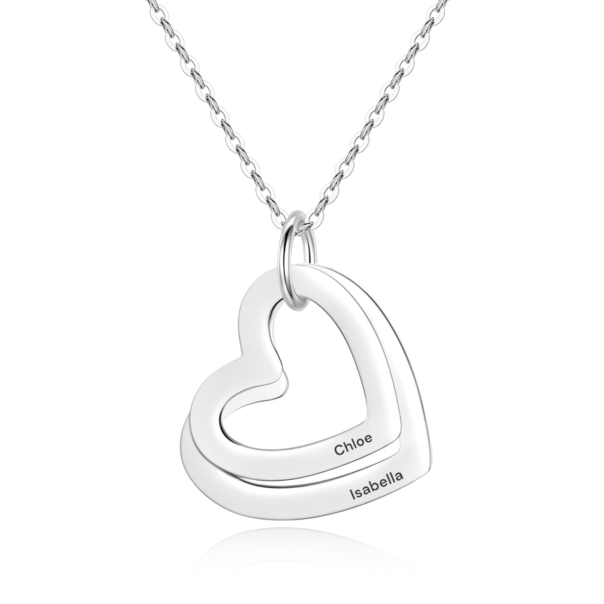 Y & Z Personalized Multi Heart Necklace with Engrave 1,2, 3 or 4 Names on Heart 