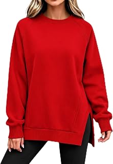Women's Oversized Sweatshirts Side Slit Crewneck Long Sleeve Pullover Tops | oversized sweatshirt women trendy Fleece Tunic Sweatshirt Loose Casual Athletic Pullovers Fashion Fall Winter Comfy Clothes