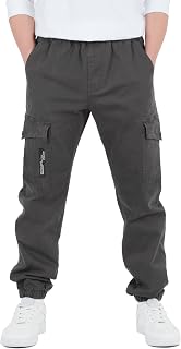 CAMLAKEE Pantalon Garçon Cargo Jogger à Taille Élastiquée