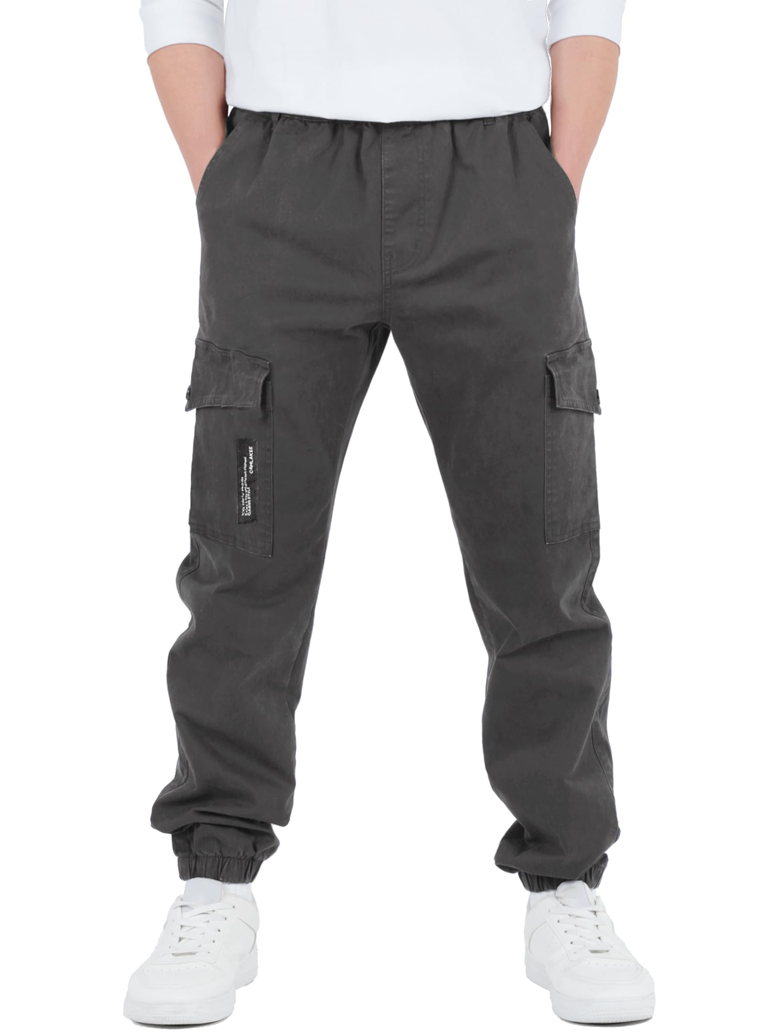 CAMLAKEE Pantalon Garçon Cargo Jogger à Taille Élastiquée