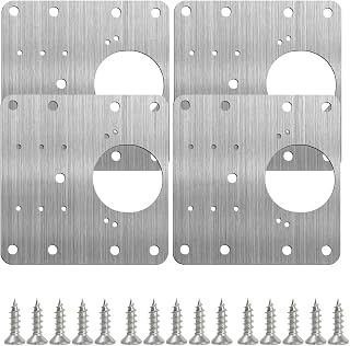 Stainless Steel Cabinet Hinge Repair Plate Kit Door Hinge Mounting Plate with Screws for Home Kitchen Cupboard Furniture (4 sets, 4 fixing plates, 24 screws)