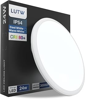 LUTW LED Ceiling Light, 24W 2200LM, Cool White 6500K, Ø30CM, 1 Pack | Round Ceiling Lights Living Room, IP54 Waterproof Bathroom Ceiling Light for Kitchen, Bedroom, Toilet, Porch