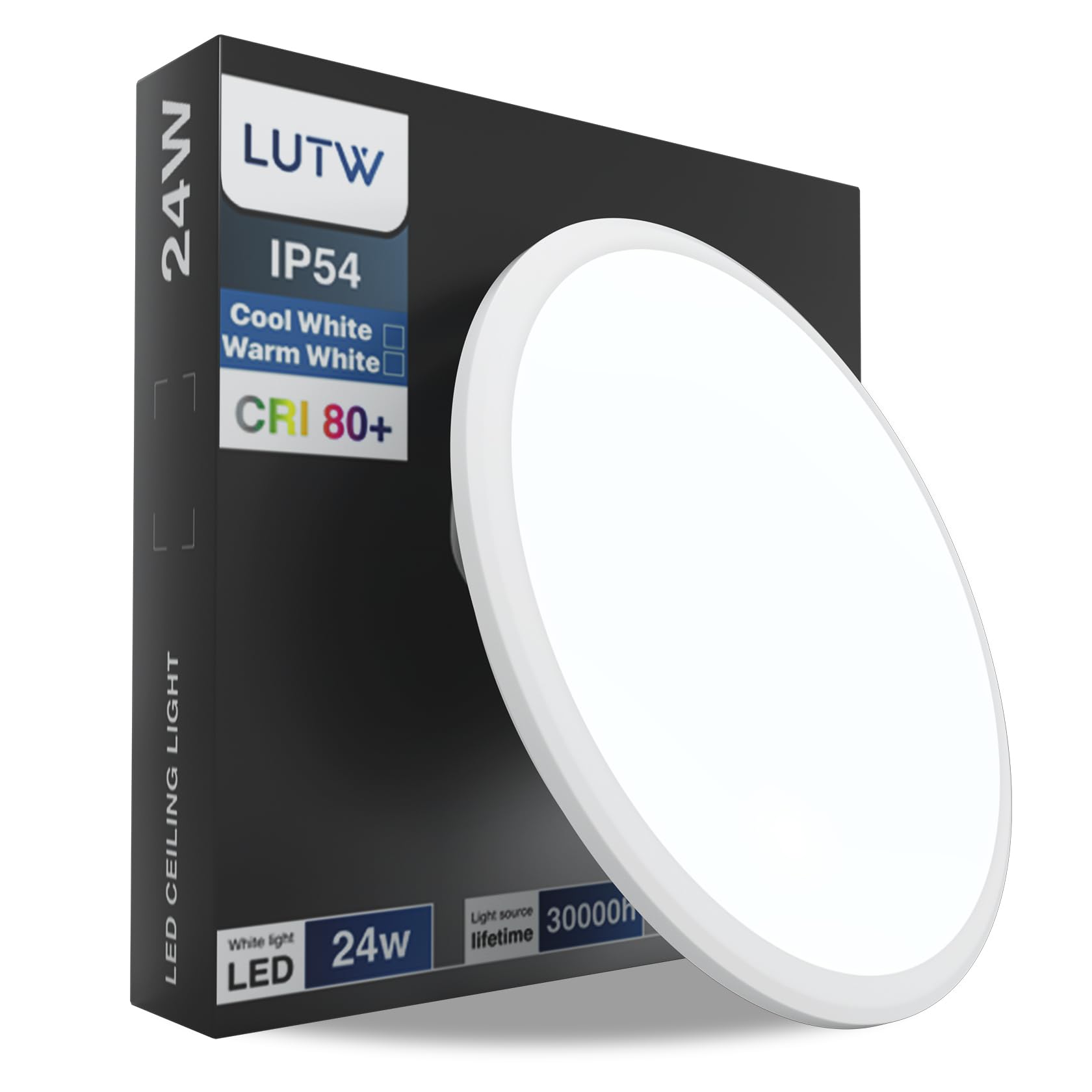 LUTW LED Ceiling Light, 24W 2200LM, Cool White 6500K, Ø30CM, 1 Pack | Round Ceil
