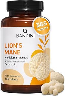 Bandini® Lions Mane Mushroom 2000mg - 365 High Strength Vegan Tablets
