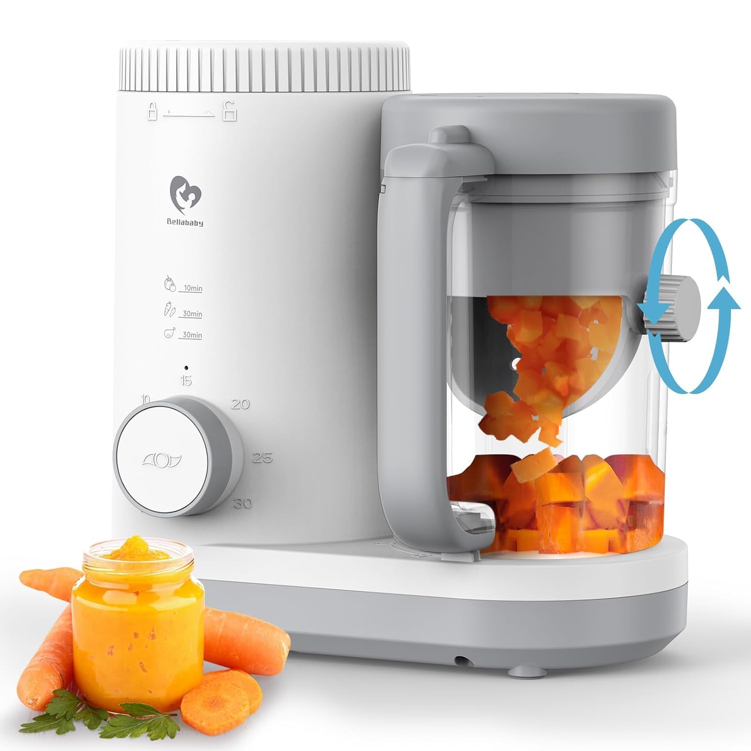 Bellababy Baby Food Maker, Baby Food Processor with Reversible Steaming Basket, 