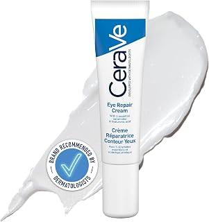 CeraVe Eye Repair Cream with 3 Ceramides for Dark Circles & Puffiness, 14ml | Ultra-lightweight eye cream, hyaluronic acid, MVE technology, suitable for dry sensitive eczema-prone skin, fragrance-free