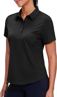 MIER Ladies Golf Polo Shirt Short Sleeve Quick Dry UV Active Sun Protection Tennis Top with Collar 4 Buttons