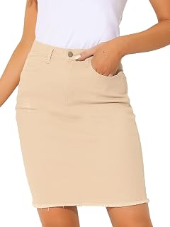 Allegra K Women's Basic Distressed High Waist Washed Jeans Denim Skirt