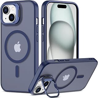 Nvollnoe for iPhone 15 Case Compatible with MagSafe,Military Grade Shockproof Heavy Duty Protective Adjustable Kickstand Matte Semi Clear Phone Case for iPhone 15(Blue)