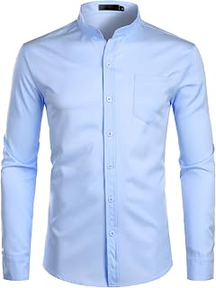 ZEROYAA Men's Mandarin Collar Stretch Dress Shirts