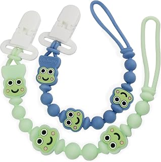 Gluhugsy Silicone Pacifier Clips, Baby Pacifier Holder Clip (Frog) | BPA-free Pacifier Clip, One-piece Design, CPSIA Certified, Keeps Pacifiers Clean & Within Reach, 2 Pack, Baby Shower Gift
