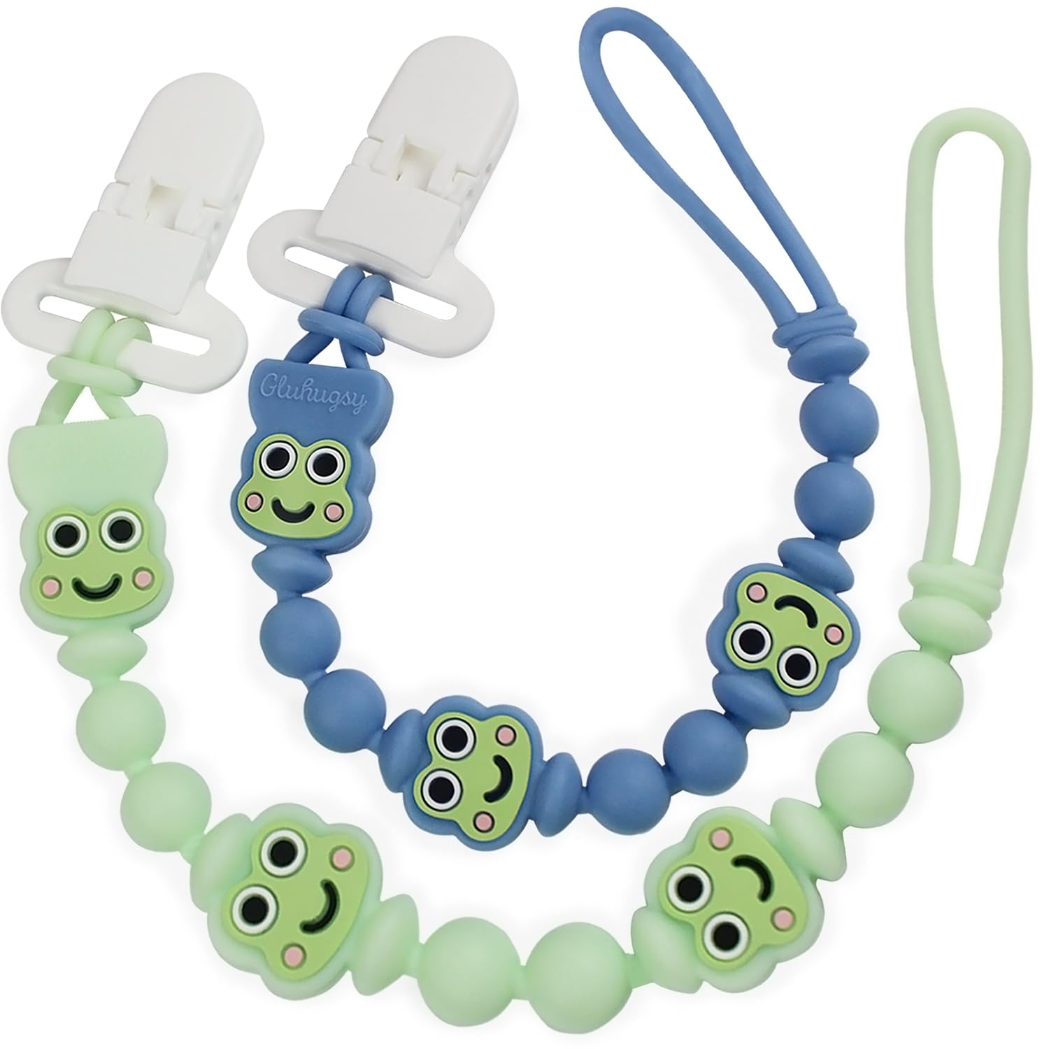 Gluhugsy Silicone Pacifier Clips, Baby Pacifier Holder Clip (Frog) | BPA-free Pa