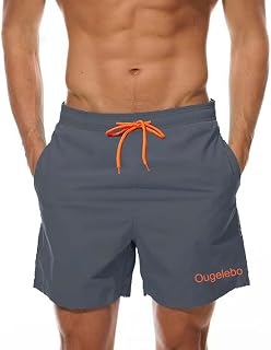 Ougelebo Swimming Trunks, Men's Quick-Drying Beach Shorts with Mesh Lining