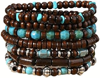 7pcs Bohemian Beads Bracelet Set Women Men Natural Rubber Beads Turquoise Flower Charming Bracelet Stacked Layered Western Jewelry