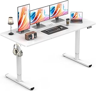 Standing Desk, Height Adjustable Electric Stand up Desk, 55 x 24 Inches Sit Stand Home Office Desk with Splice Board, White Top & Black Frame