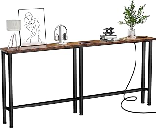 Keelian 70.86" Sofa Table Behind Couch Rustic Brown Narrow Console Table | Power Outlets & 2 USB Ports,Metal Frame,4.9' Extension Cord,Perfect for Hallway, Office, and Behind Sofa,Easy Assembly