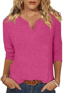 EADINVE Womens 3/4 Sleeve T Shirts V Neck Summer Casual Loose Tops