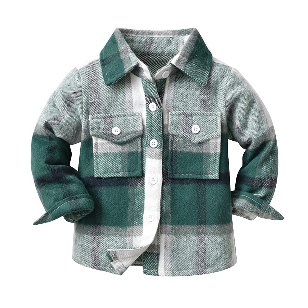 IBTOM CASTLE Boys Girls Plaid Flannel Shirt Long Sleeve Lapel Button Down Pocket