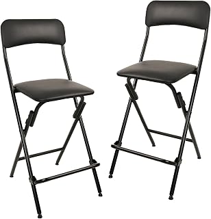 Amazon Basics Folding Stool with footrest, 300lb Capacity, 24" Height, Black, Set of 2