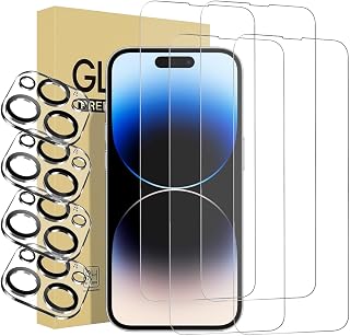 iPhone 14 Pro Max Screen Protector, 4 Pack [6.7 inch] + 4 Pack Camera Lens Protector, Sensor Protection, Dynamic Island Compatible Tempered Glass Film [9H Hardness] - HD