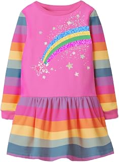 VIKITA Girls and Girls Long Sleeve Striped Cotton T-Shirt Dress, Sh7371