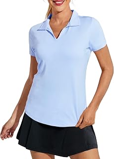 MIER Womens Golf Shirts - V Neck UPF 50+ Dry Fit Tennis Polo