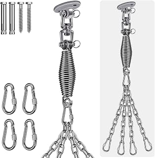 BeneLabel Wooden and Concrete Hammock Hanger 360° Swivel Swing Screw Screw Metal Oval Bracket Chain 37cm Carabiner for Playground Chair Yoga Rope
