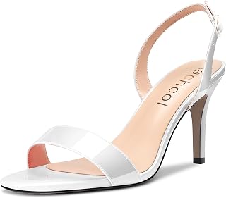 Aachcol Women's Stiletto Medium High Heel Sandals Lace Ankle Strap Round Slingback Open Toe Dress Shoes Office Wedding Party Painted 8 cm