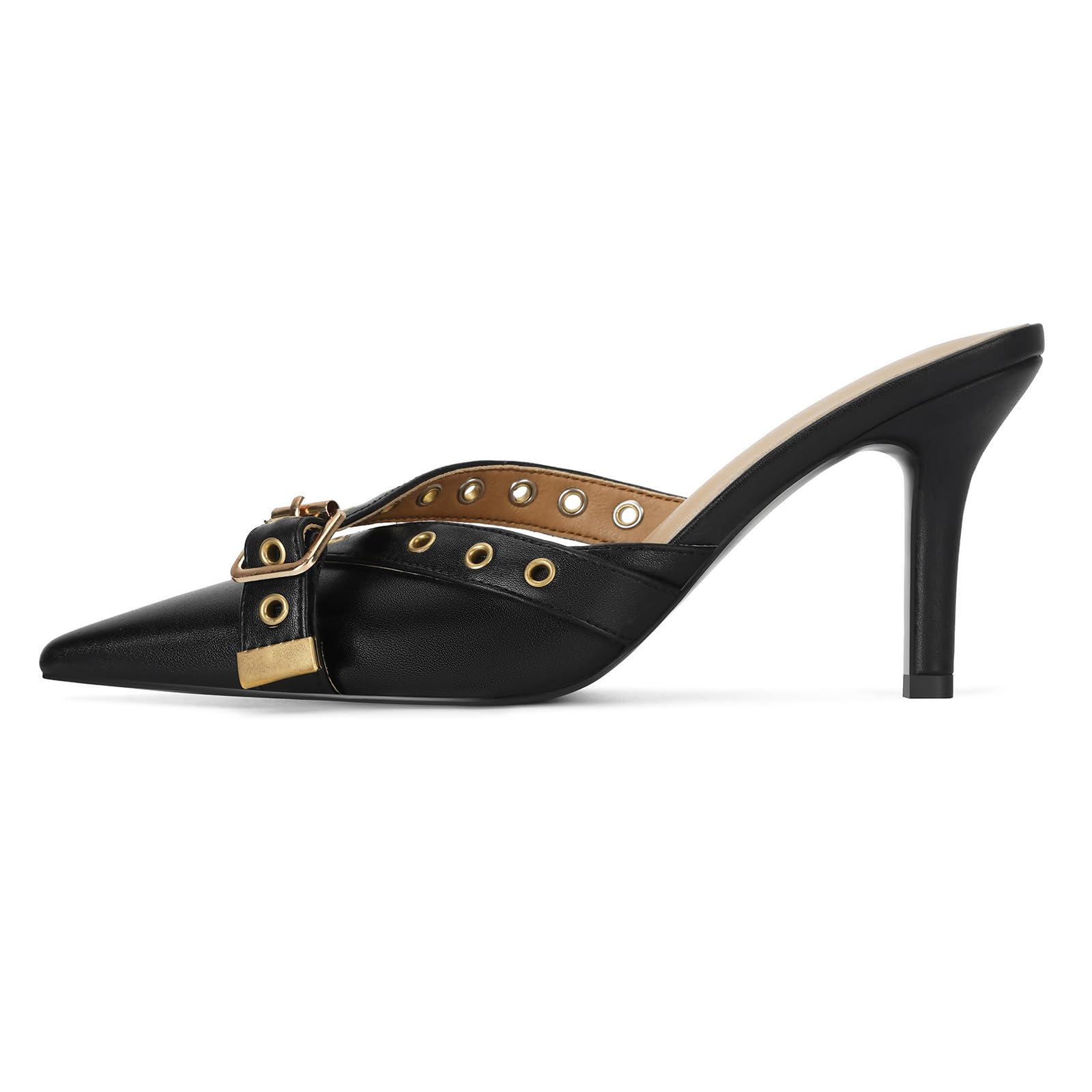 Black Kitten Heels for Women Pointed Closed Toe Dressy Bow Heel Vintage Heeled M