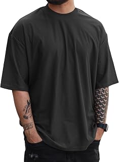 Mens Oversize Short Sleeve Tshirts Workout Drop Shoulder Relaxed Fit Tees