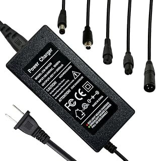 42V 2A Scooter Charger 5 Plugs - Universal for 36V Scooter Lithium Battery, Pack DC 5.5 * 2.1 with 8mm 3 Prong/ 12mm 3 Prong /8mm RCA Connector/Male XLR Connector