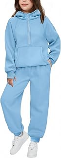 Arshiner Girls 2 Piece Outfits Tracksuit Drop Shoulder Hoodie Half Zip Sweatshirt and Sweatpants Joggers Set with Pockets