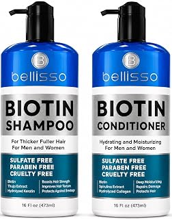 BELLISSO Biotin Shampoo and Conditioner Set - Sulfate & Paraben Free | Hair Thickening & Volumizing with Added Keratin to Help Boost Fuller Looking Hair for Men & Women with Fine or Thinning Hair