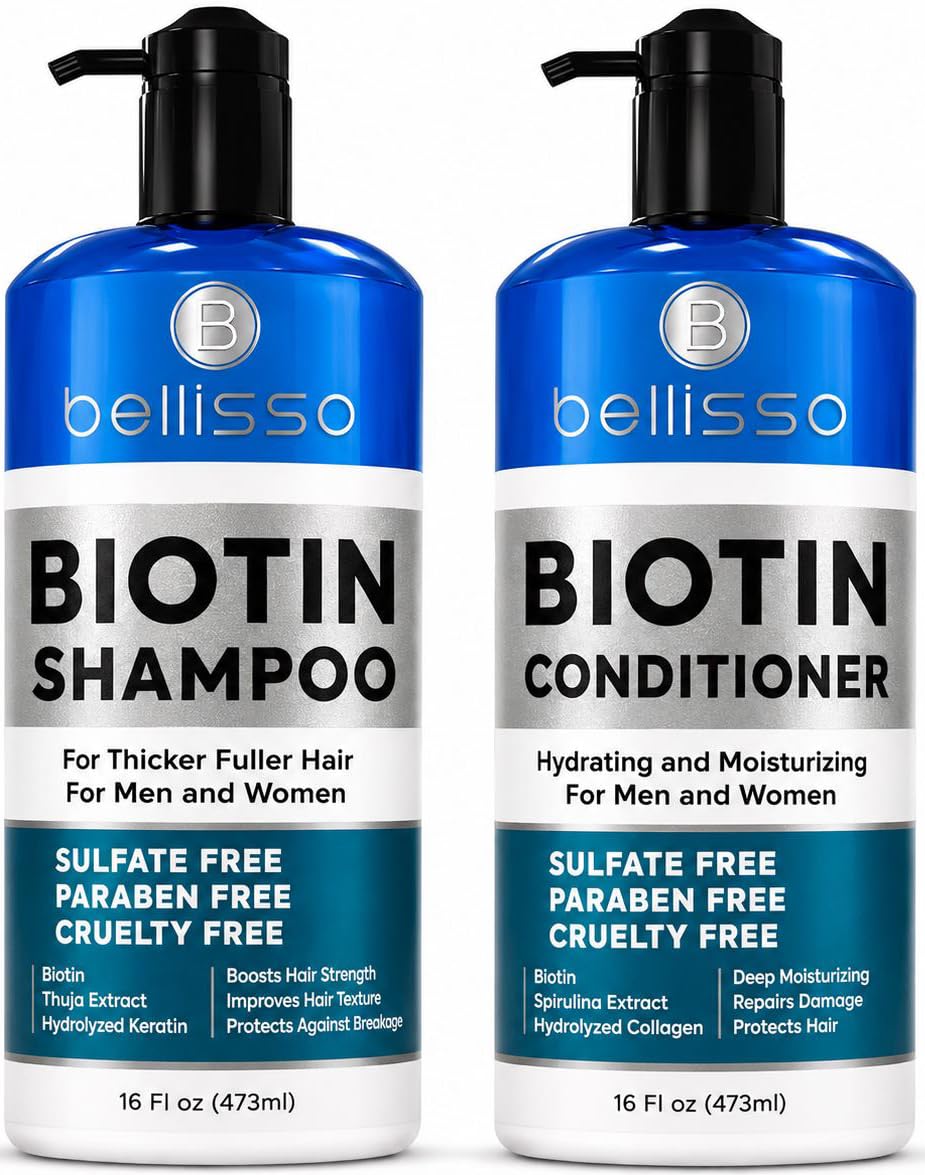 BELLISSO Biotin Shampoo and Conditioner Set - Sulfate & Paraben Free | Hair Thic