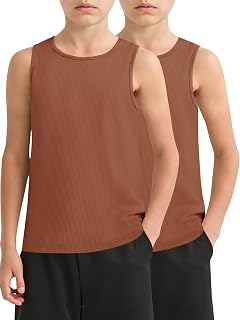 Haloumoing 2 Pack Boys Tank Tops Kids Ribbed Sleeveless Athletic T Shirts Basic Tops Undershirts 5-14 Years