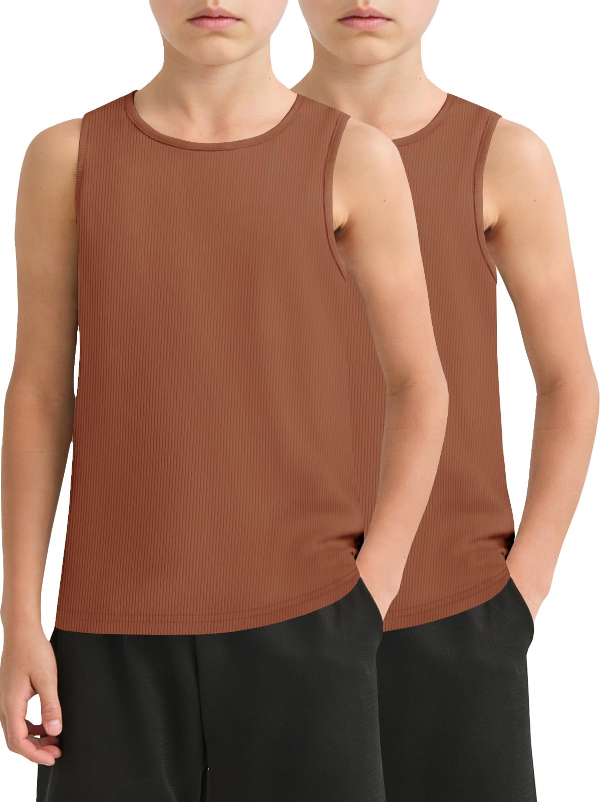 Haloumoing 2 Pack Boys Tank Tops Kids Ribbed Sleeveless Athletic T Shirts Basic 