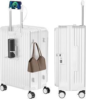 Vivcon Suitcase, Carry-on Case, Multi-functional, Single-side Opening, Expandable, with Stopper, Carry Bag, Portable Stand, USB Port, Cup Holder, Hidden Hook Feature, Ultra Lightweight, Shockproof