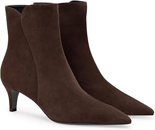 Coutgo Womens Ankle Boots Kitten Low Heel Pointed Toe Zipper Dress Booties