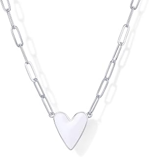 PAVOI 14K Gold Plated Heart Enamel Pendant Necklace for Women | Love Paperclip Chain Necklaces | Blue Pink Purple White Enamel Heart Pendants