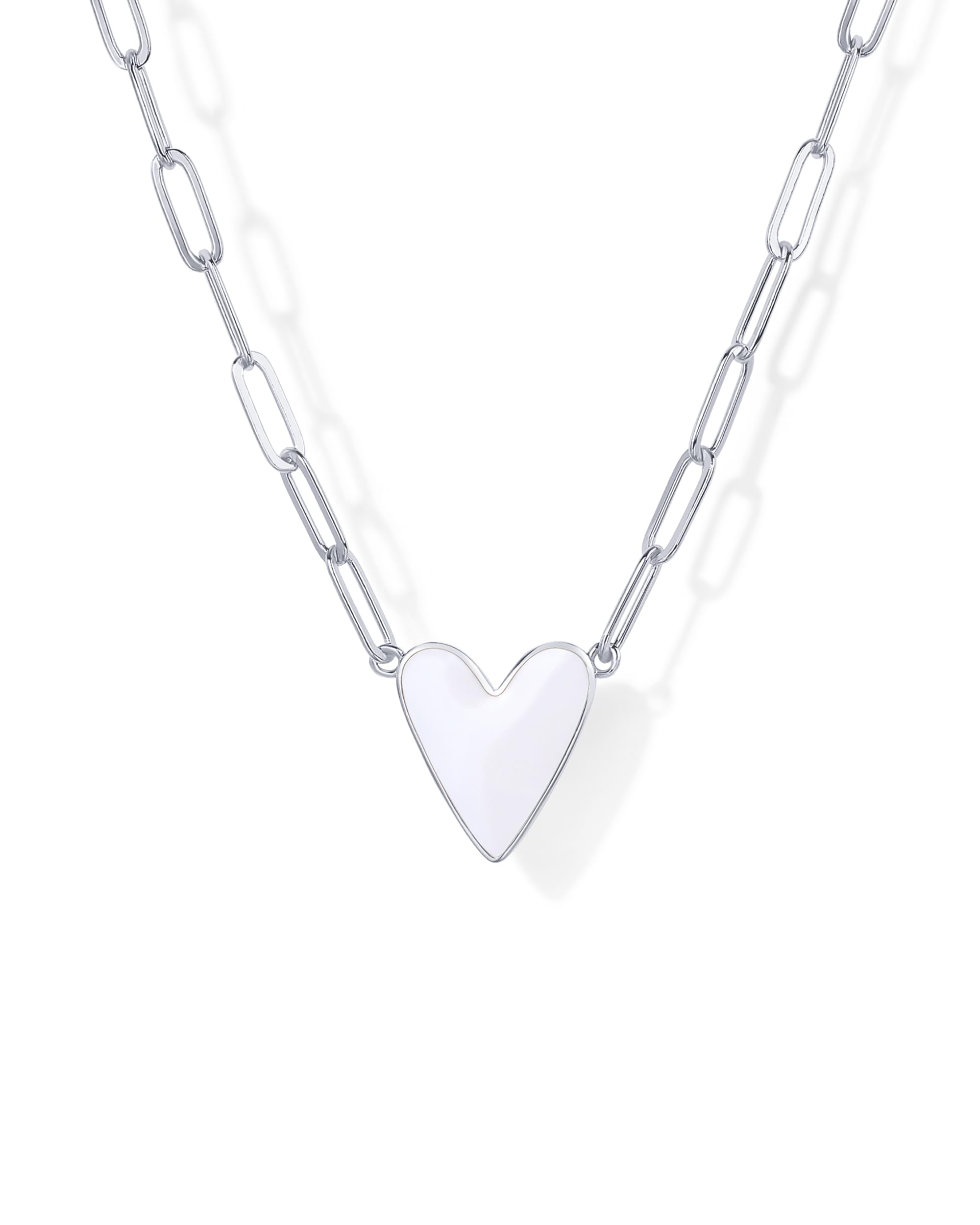 PAVOI 14K Gold Plated Heart Enamel Pendant Necklace for Women | Love Paperclip C