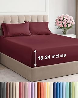 Extra Deep King Sheet Set - 4 Piece Breathable & Cooling Sheets - Burgundy