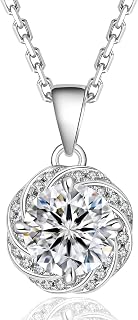 KRKC Diamond Pendant Necklace for Women, 1.0CT-2.0 CT Moissanite Solitaire Pendant Necklace in 18K White Gold, Round-cut Lab Grown Diamond, S925 D Color VVS1 Adjustable 16+2 inches Chain Gift for Mom Girls Wife
