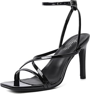 Mostrin Strappy Heels for Women Square Open Toe Lace Up Heeled Sandals Ankle Strap Sexy Stiletto High Heels for Party, Prom, Dating, Wedding
